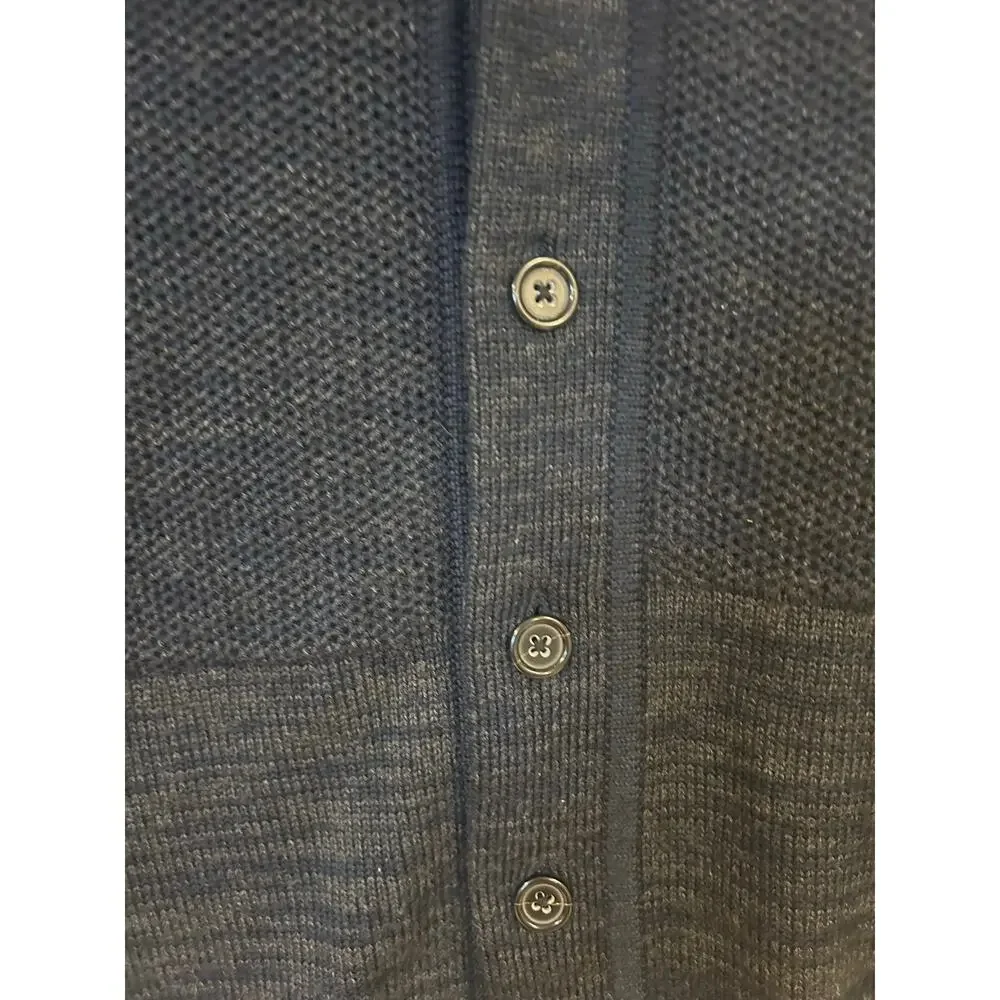Banana Republic L Cardigan Dark Blue Shawl-Collar Ribbed Grandpa-Core Fine Wool